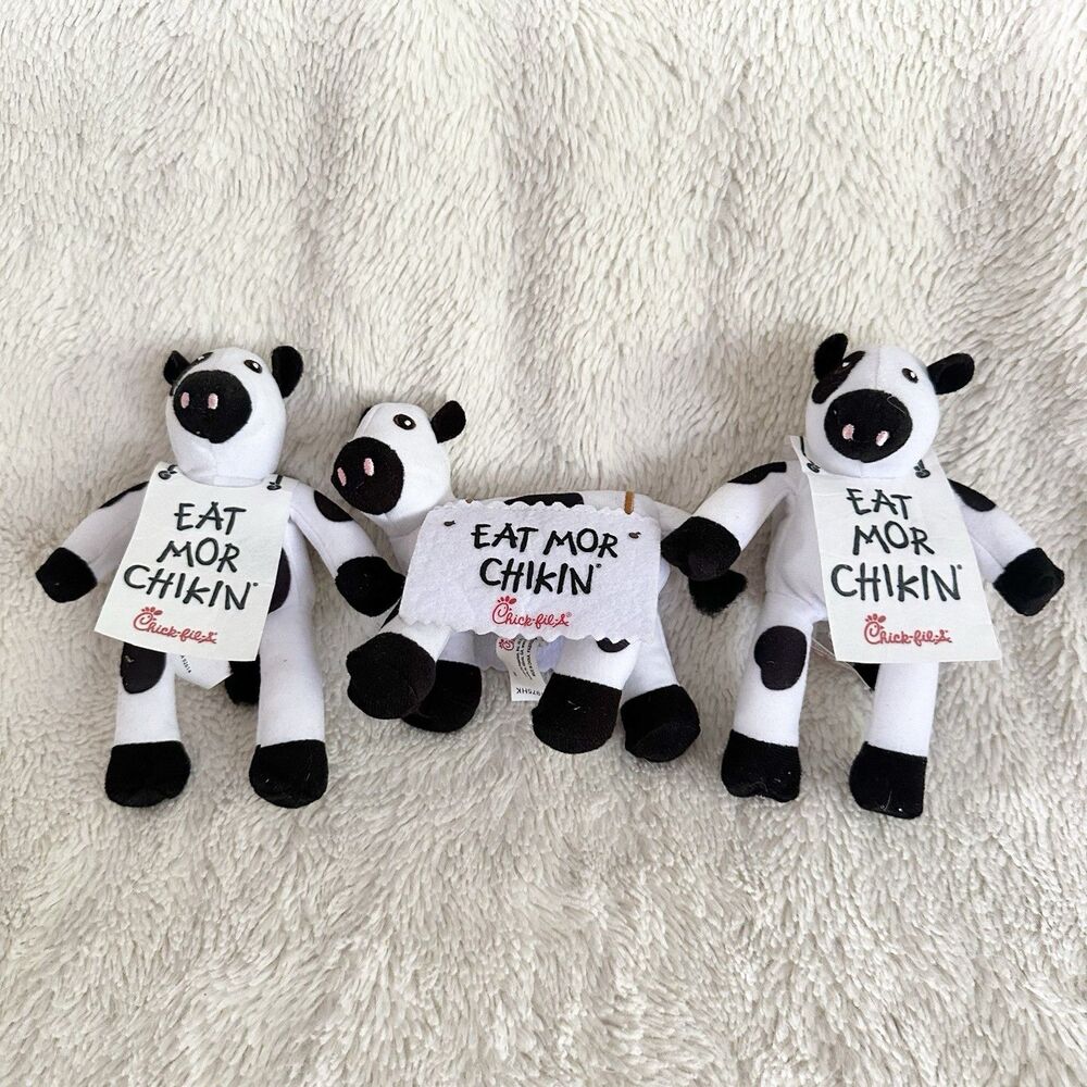 Chick-fil-A Mini Cows Plush Lot of 3 4” Eat Mor Chikin Collectible Toys